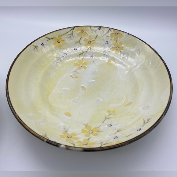 Ceramic Japanese Yellow White Cherry Blossom Soup Bowls 9in - Picture 4 of 9